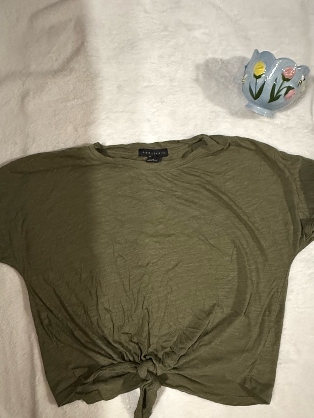 Sanctuary Olive Knot-Front Crop Top